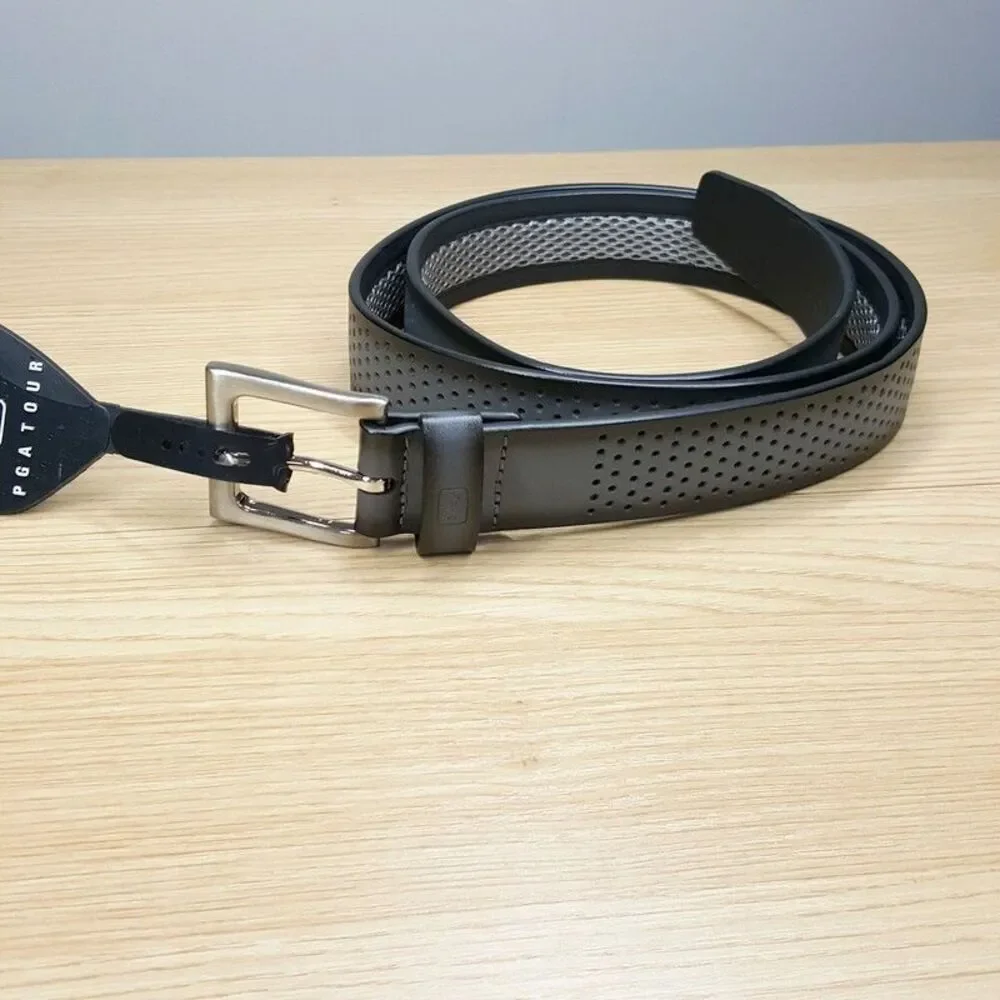 PGA TOUR Belt Mens Size 30 Grey Perforated Ventilated Padded Strap Cushioned